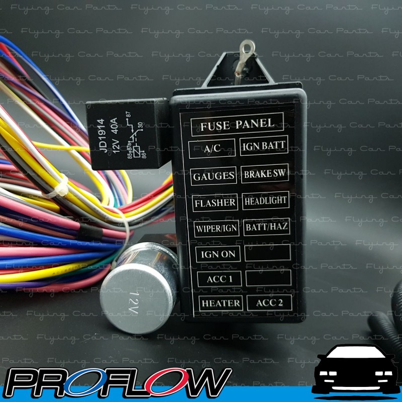PROFLOW 12 Circuit Universal 2.5m Wiring Harness Fuse Box Kit - Flying