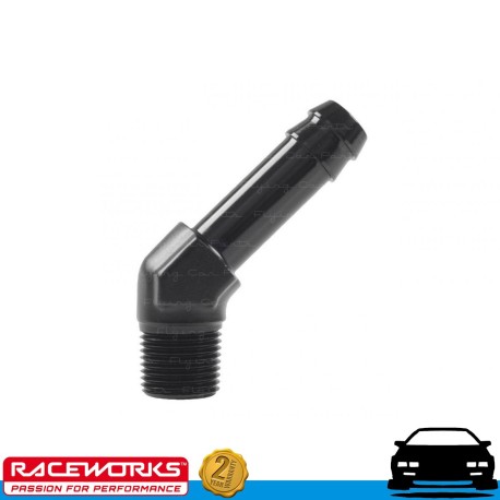 RACEWORKS Male NPT 3/8" to 1/2" (AN8 8AN) Barb 45deg Fuel Oil E85 Diesel