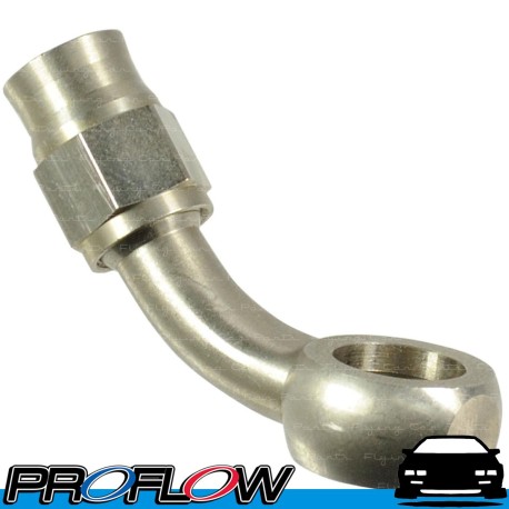 PROFLOW 7/16" Banjo To AN -3 (AN3) PTFE Hose End S/S Fitting 45 Degree Bend